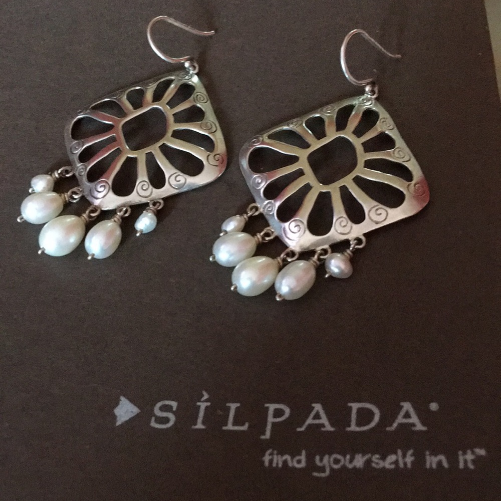Silpada Cutout Pearl Dangle Chandelier Earrings